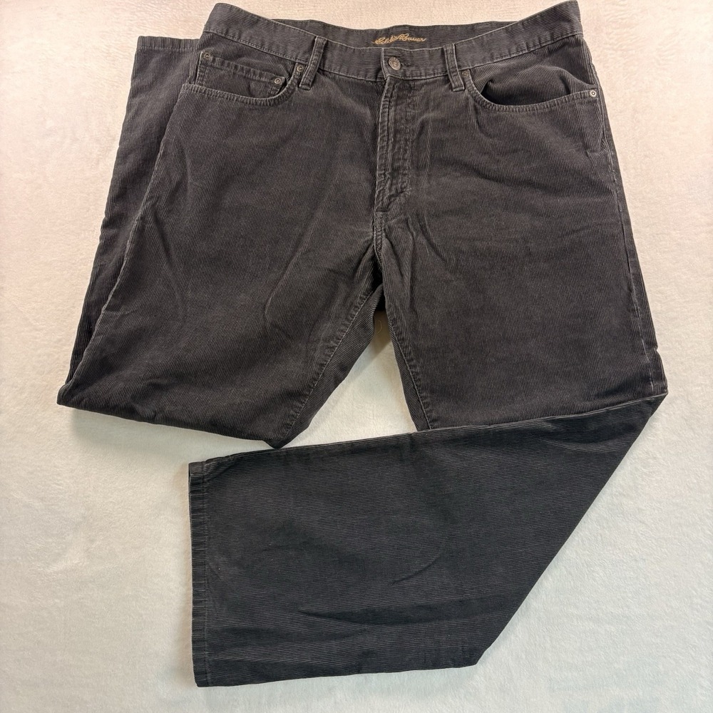 Eddie Bauer Corduroy Pants Mens 36x30 Dark Gray Straight Fit Cotton Chino Khakis